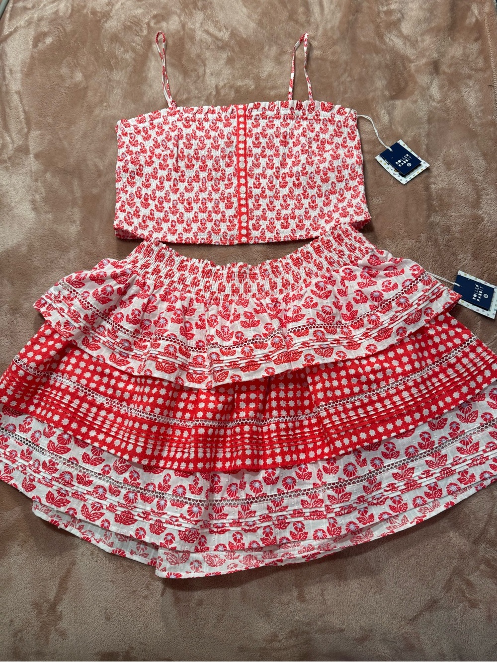 NWT Roller Rabbit x Target Smocked Crop Top and Ruffle Skirt Set, Red, Size XL